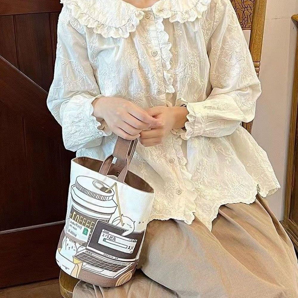 Dalton Túi Xách Vải canvas Cỡ Lớn In Hình Mèo Hoạt Hình Phong Cách Hàn Quốc