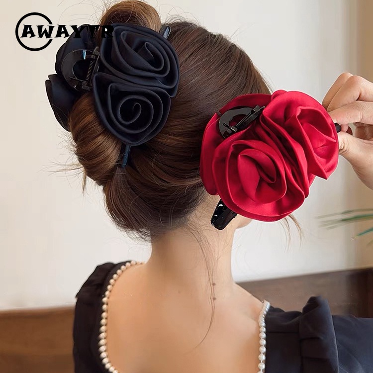 Kẹp Tóc Vải Hình Hoa Hồng 12.5cm Thời Trang Cho Nữ