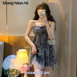 Xiang Nan Đầm Dây Xích Búp Bê organza bouffant Hoa Hồng Mùa Hè Thiết Kế Có Cảm Giác Như Thiên Hà