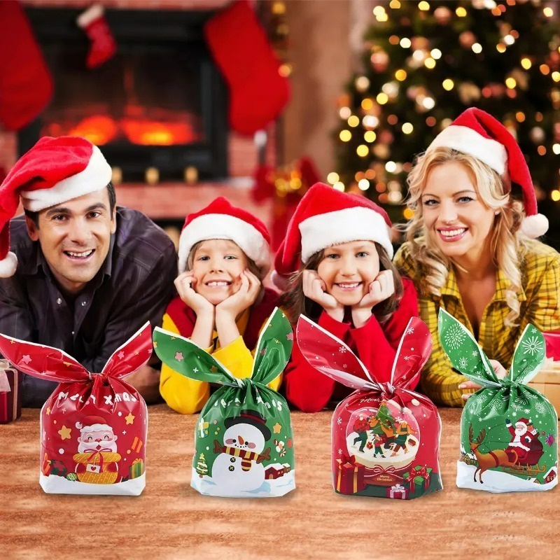 Set 10 / 50 Túi Nhựa Đựng Kẹo Giáng Sinh Hình Tai Thỏ Hoạt Hình Ông Già Noel Người Tuyết / Ông Già Noel