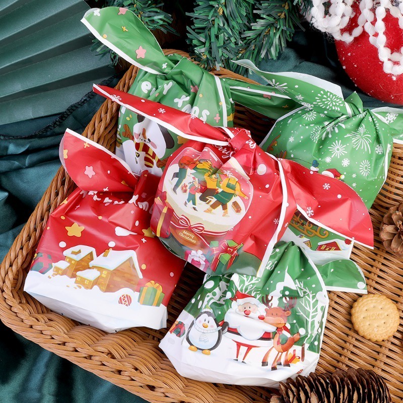 Set 10 / 50 Túi Nhựa Đựng Kẹo Giáng Sinh Hình Tai Thỏ Hoạt Hình Ông Già Noel Người Tuyết / Ông Già Noel
