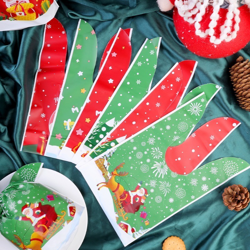 Set 10 / 50 Túi Nhựa Đựng Kẹo Giáng Sinh Hình Tai Thỏ Hoạt Hình Ông Già Noel Người Tuyết / Ông Già Noel