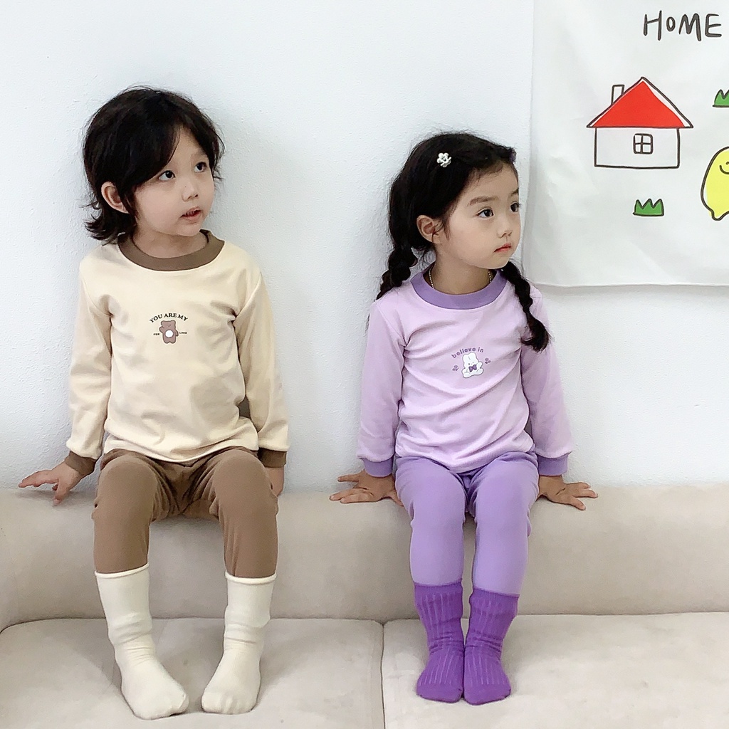 Bộ Quần Áo Ngủ Thu Đông Ấm Áp In Hình Gấu / ultraman Dễ Thương Cho Bé
