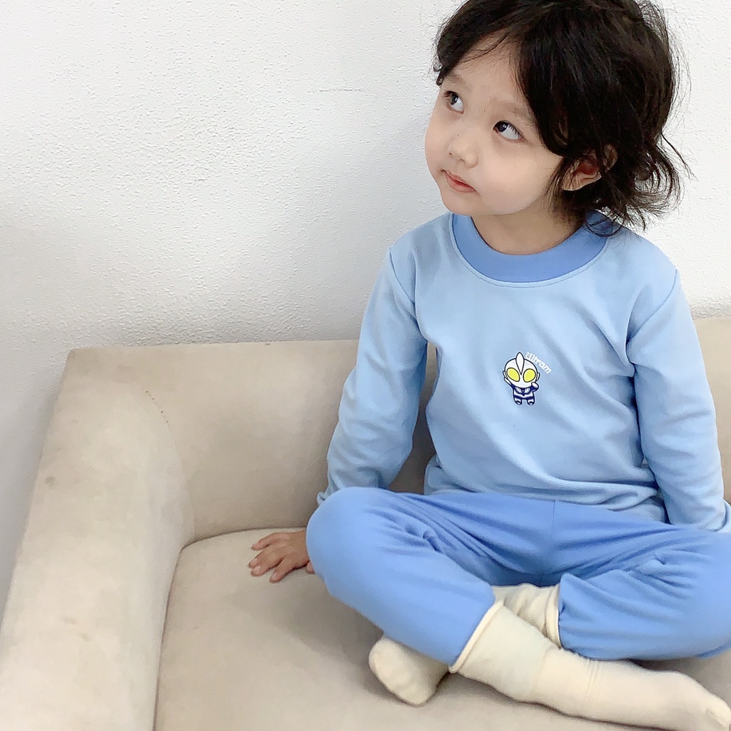 Bộ Quần Áo Ngủ Thu Đông Ấm Áp In Hình Gấu / ultraman Dễ Thương Cho Bé