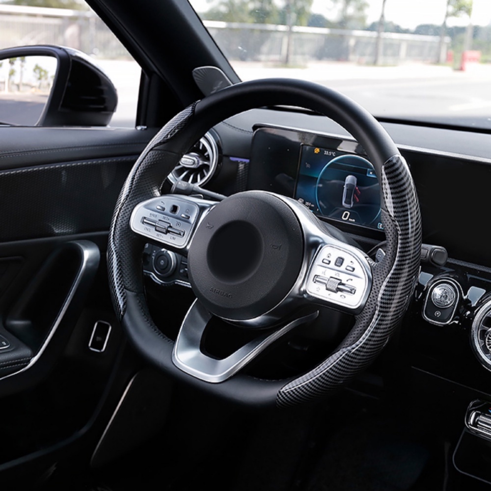 Vỏ Bọc Vô Lăng Xe Hơi Chất Liệu Silicon Sợi carbon Chống Trượt Màu Đen Kích Thước 38cm 15 inch 2.5