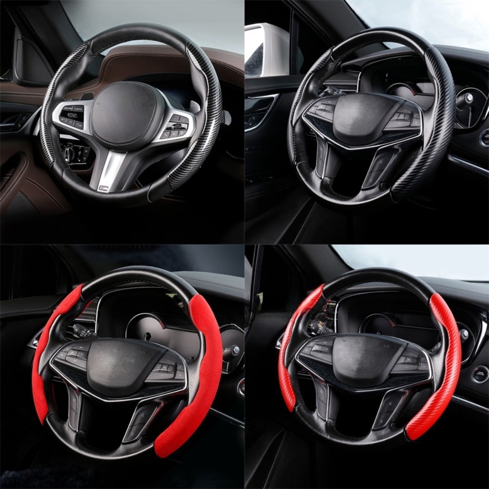Vỏ Bọc Vô Lăng Xe Hơi Chất Liệu Silicon Sợi carbon Chống Trượt Màu Đen Kích Thước 38cm 15 inch 2.5