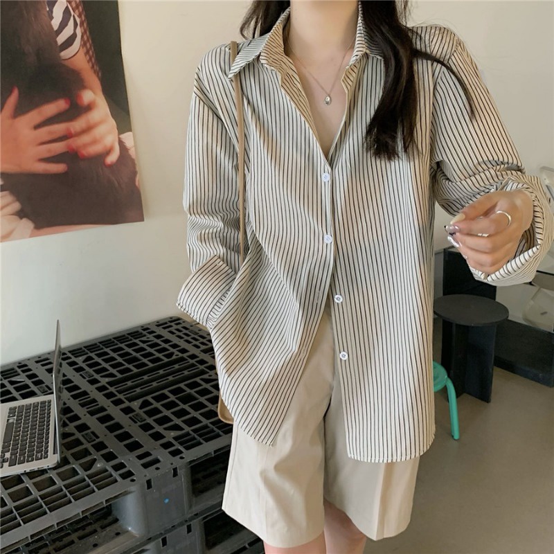 Áo Sơ Mi Nữ Tay Dài Kẻ Sọc Phong Cách retro Thời Trang Công Sở