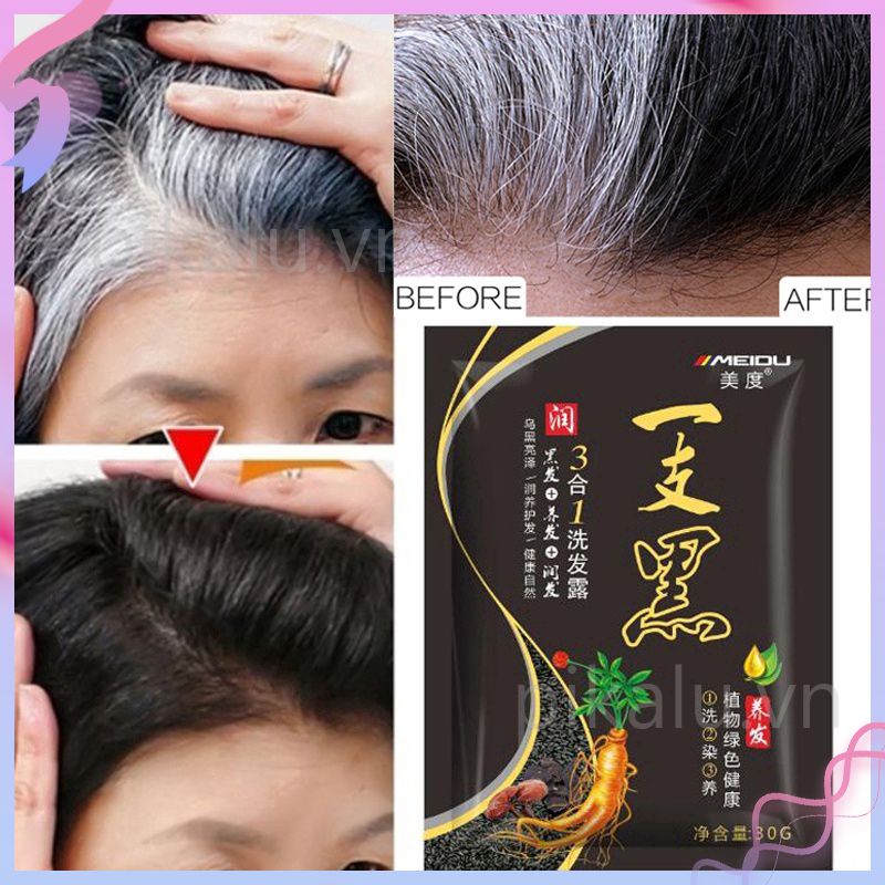 MEIDU Trial Pack 30g Dầu gội nhuộm tóc màu tự nhiên &amp; Che phủ mạnh tóc bạc .pikalu