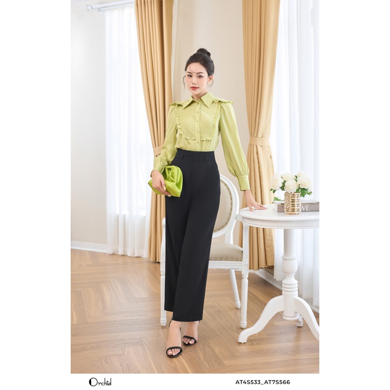 Quần nữ ống suông đen kate silk cạp cao Orchid - AT7S566
