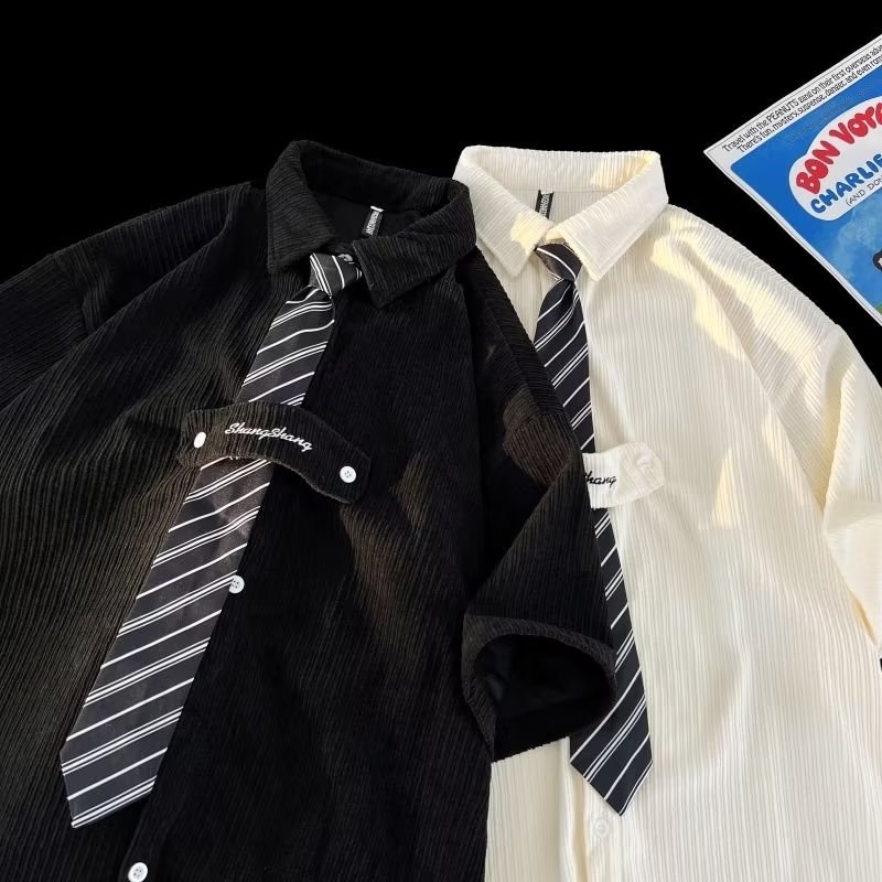 Áo Sơ Mi Tay Ngắn Dáng Rộng Màu Trơn Phong Cách Đường Phố Mỹ Thời Trang Mùa Hè 2023