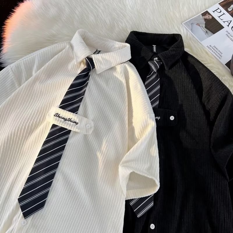 Áo Sơ Mi Tay Ngắn Dáng Rộng Màu Trơn Phong Cách Đường Phố Mỹ Thời Trang Mùa Hè 2023