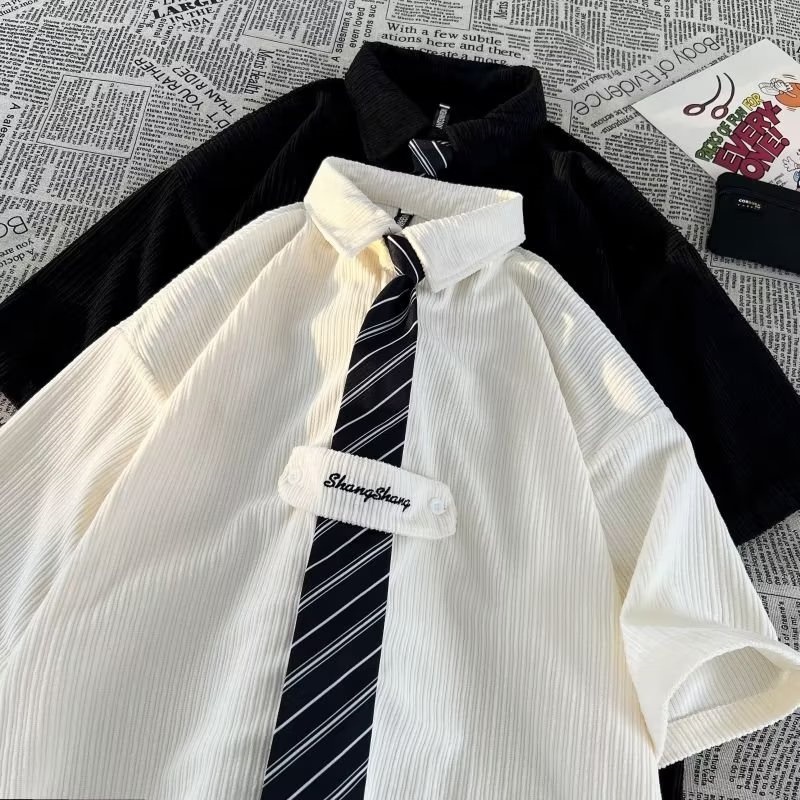 Áo Sơ Mi Tay Ngắn Dáng Rộng Màu Trơn Phong Cách Đường Phố Mỹ Thời Trang Mùa Hè 2023