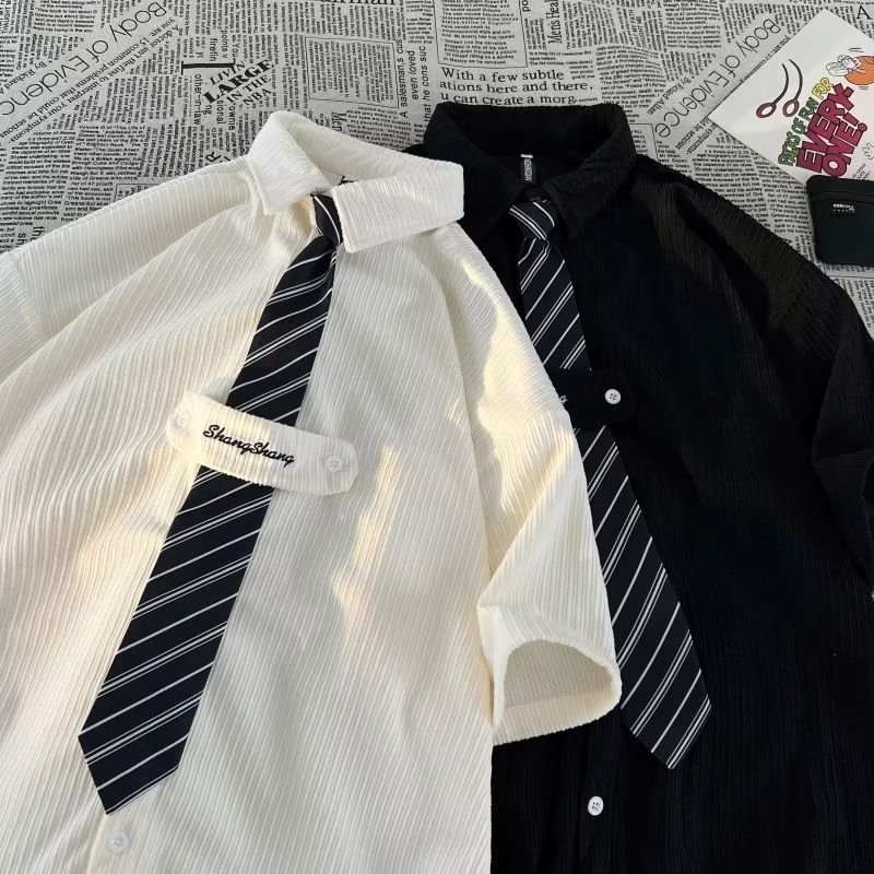 Áo Sơ Mi Tay Ngắn Dáng Rộng Màu Trơn Phong Cách Đường Phố Mỹ Thời Trang Mùa Hè 2023