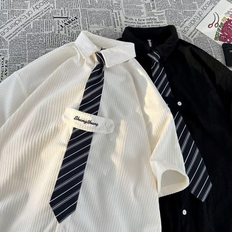 Áo Sơ Mi Tay Ngắn Dáng Rộng Màu Trơn Phong Cách Đường Phố Mỹ Thời Trang Mùa Hè 2023