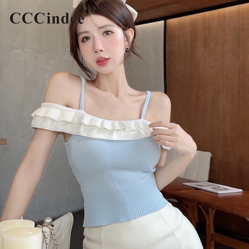 Cccindee Áo Hai Dây Ôm Dáng Màu Tương Phản Thời Trang Mới 2023 Dành Cho Bạn Nữ