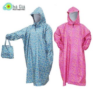 Áo mưa bít bông trùm kín người tiện lợi - áo mưa bít đi mưa vải siêu nhẹ họa tiết bông hoa siêu xinh, rất dễ thương.