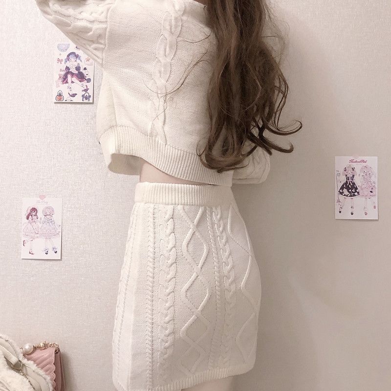 Bộ Áo sweater Dệt Kim + Chân Váy Lưng Cao Thời Trang Xuân Thu Nhật Bản