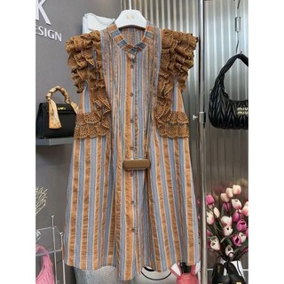 Đầm Dáng Chữ a Viền Lá Sen Phong Cách Pháp Cổ Điển Thời Trang Mùa Hè Xinh Xắn Cho Nữ