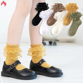 Vớ cotton phối ren nhún bèo dễ thương dành cho bé gái