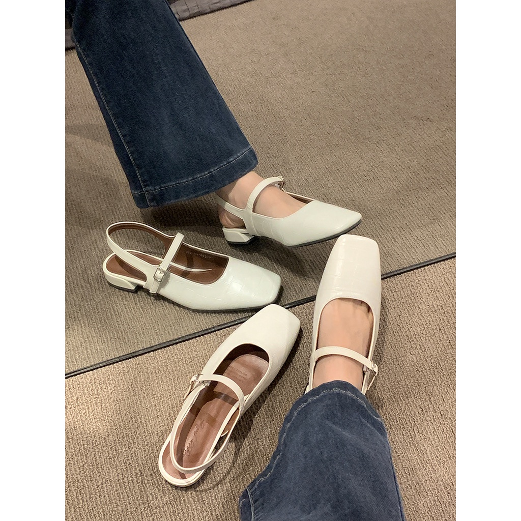 Xăng đan Phẳng Mũi Vuông Mùa Xuân Hè 2023 Phong Cách Pháp Hàng Mới Dành Cho Bạn Nữ Mang Ngoài Trời