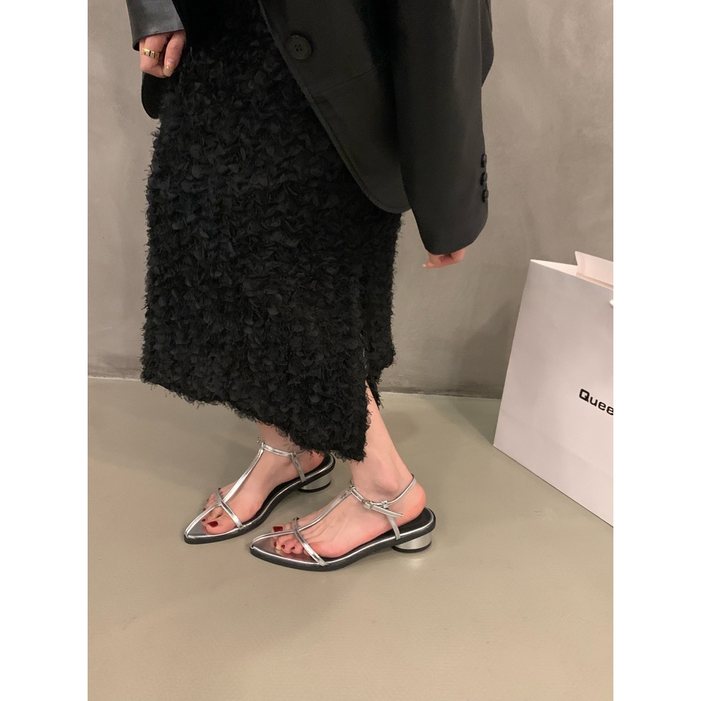 Xăng đan Cao Gót Quai Mảnh Màu Bạc Thời Trang Mùa Hè Pháp Hàng Mới 2023