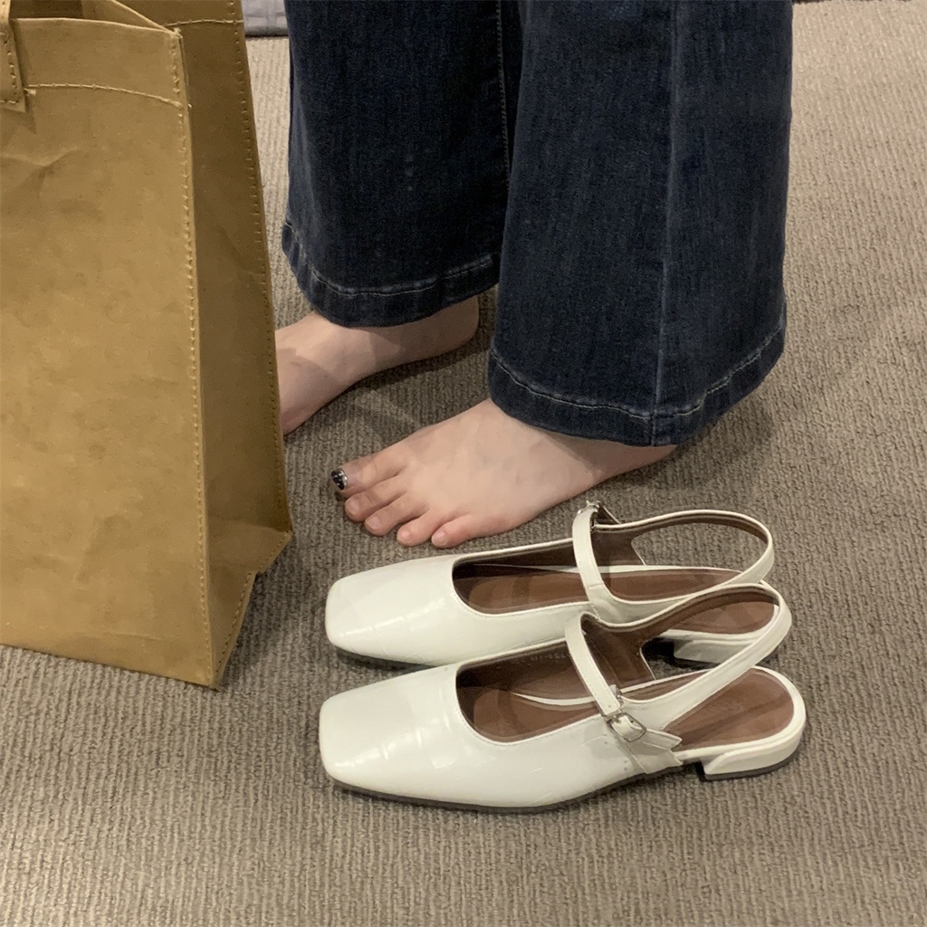 Xăng đan Phẳng Mũi Vuông Mùa Xuân Hè 2023 Phong Cách Pháp Hàng Mới Dành Cho Bạn Nữ Mang Ngoài Trời