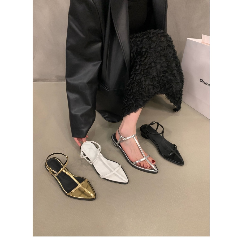 Xăng đan Cao Gót Quai Mảnh Màu Bạc Thời Trang Mùa Hè Pháp Hàng Mới 2023