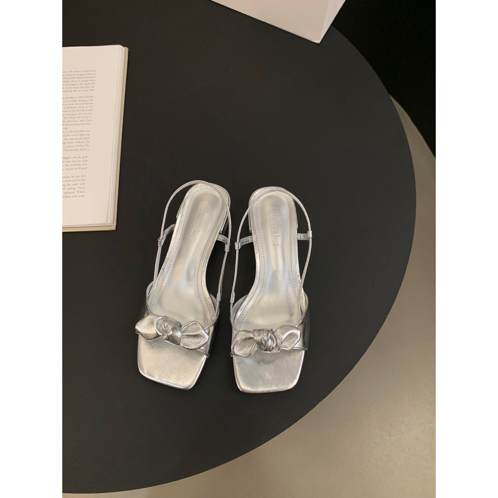 Xăng đan Cao Gót Màu Bạc Phong Cách Pháp Thời Trang Mùa Hè 2023 Mới Cho Nữ