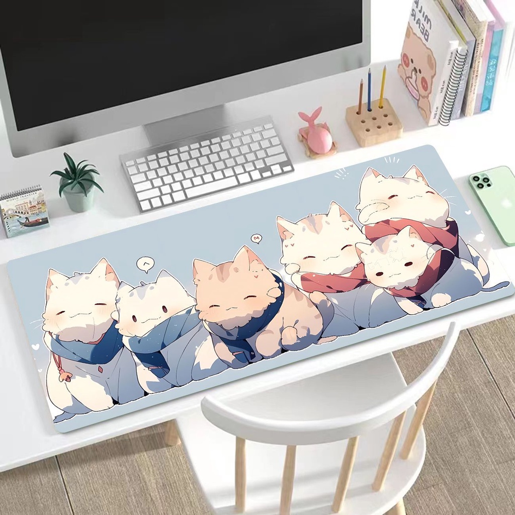 Tấm Lót Chuột Và Bàn Phím Máy Tính Cỡ Lớn Không Trượt In Hình Gấu Trúc / Mèo Dễ Thương Kích Thước 90x40 80x30