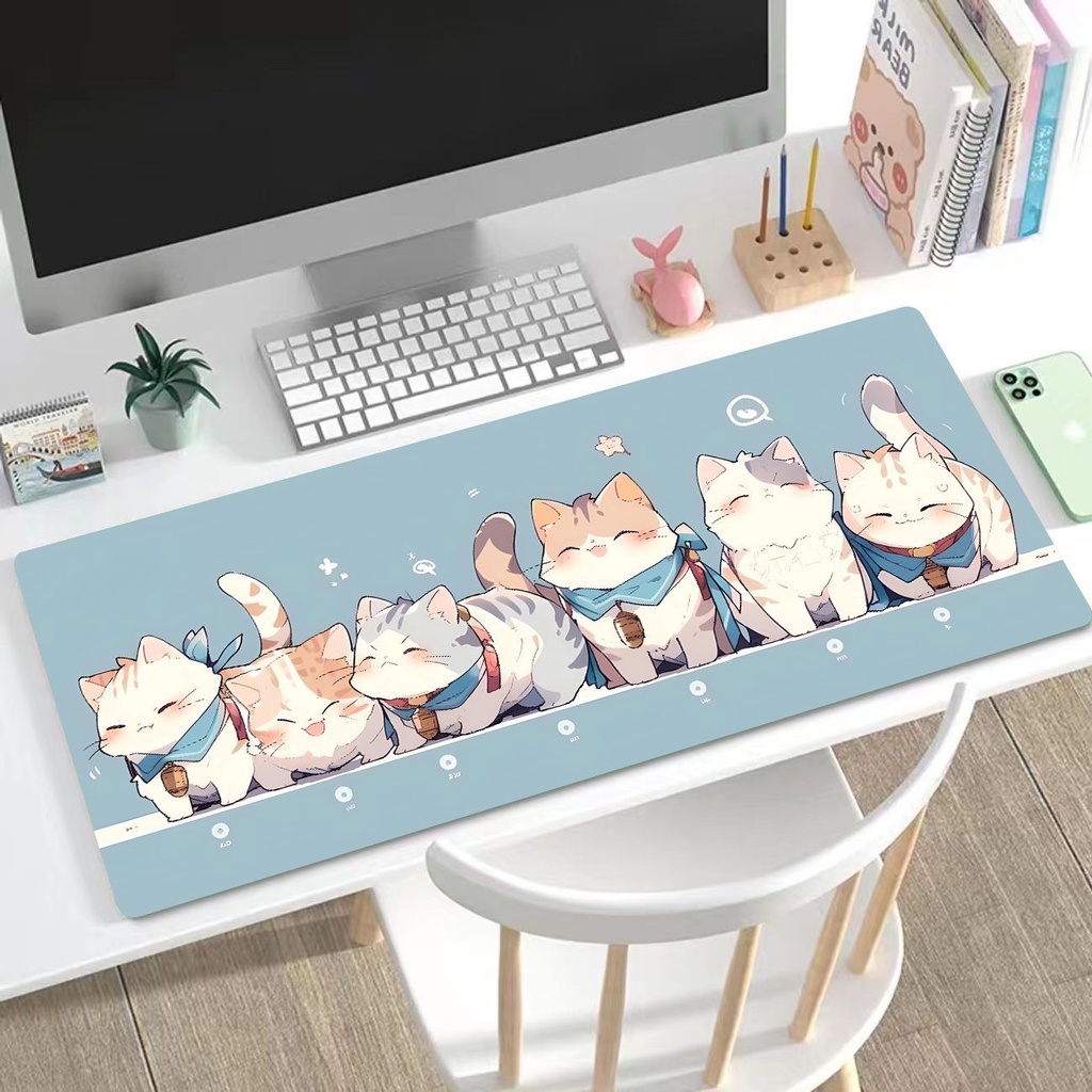 Tấm Lót Chuột Và Bàn Phím Máy Tính Cỡ Lớn Không Trượt In Hình Gấu Trúc / Mèo Dễ Thương Kích Thước 90x40 80x30