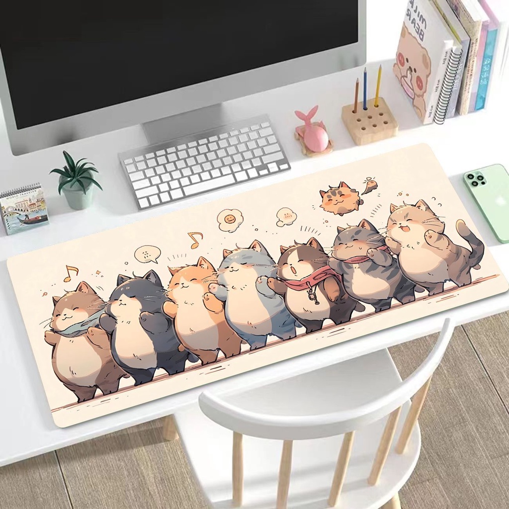 Tấm Lót Chuột Và Bàn Phím Máy Tính Cỡ Lớn Không Trượt In Hình Gấu Trúc / Mèo Dễ Thương Kích Thước 90x40 80x30