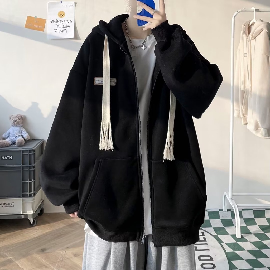 Áo Khoác hoodie Dáng Rộng Có Khóa Kéo plus size m-8xl Thời Trang Thu Đông Cho Nam