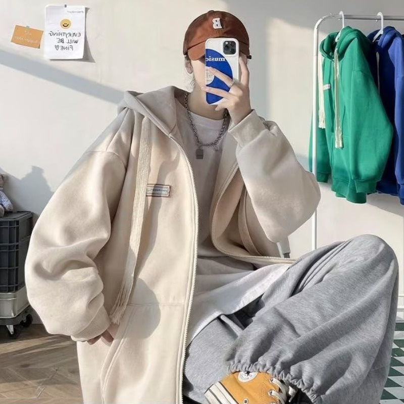 Áo Khoác hoodie Dáng Rộng Có Khóa Kéo plus size m-8xl Thời Trang Thu Đông Cho Nam