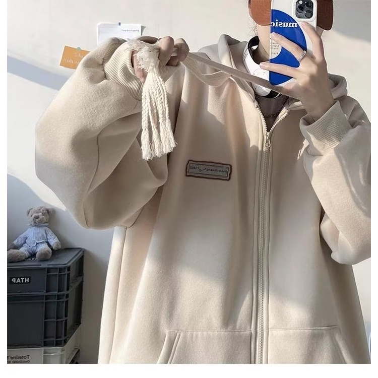 Áo Khoác hoodie Dáng Rộng Có Khóa Kéo plus size m-8xl Thời Trang Thu Đông Cho Nam