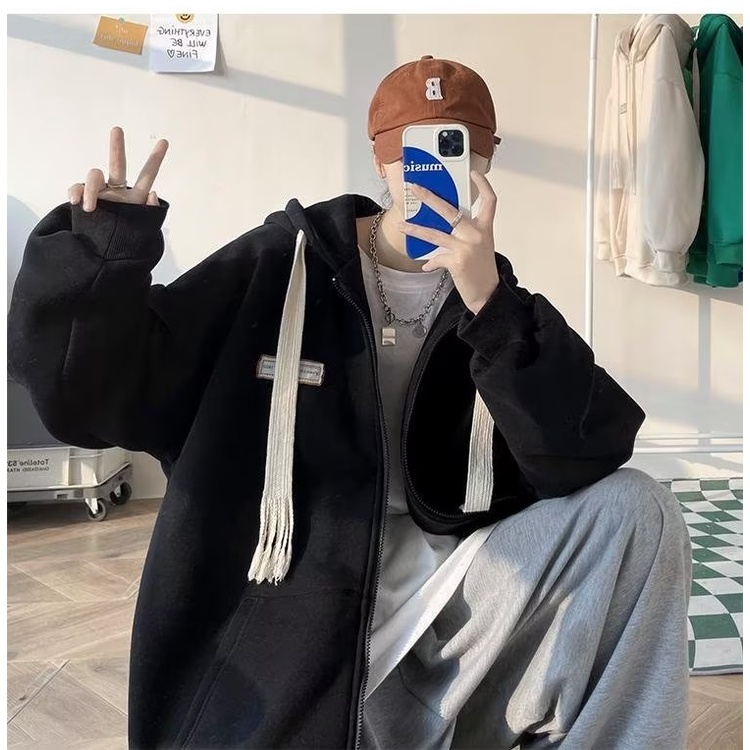 Áo Khoác hoodie Dáng Rộng Có Khóa Kéo plus size m-8xl Thời Trang Thu Đông Cho Nam