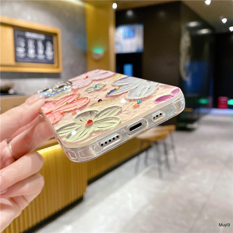 Ốp Điện Thoại Họa Tiết Bông Hoa Đính Đá Chống Rơi Cho iphone15promax 13promax i12 promax / i11 promax 14 + / 13pro