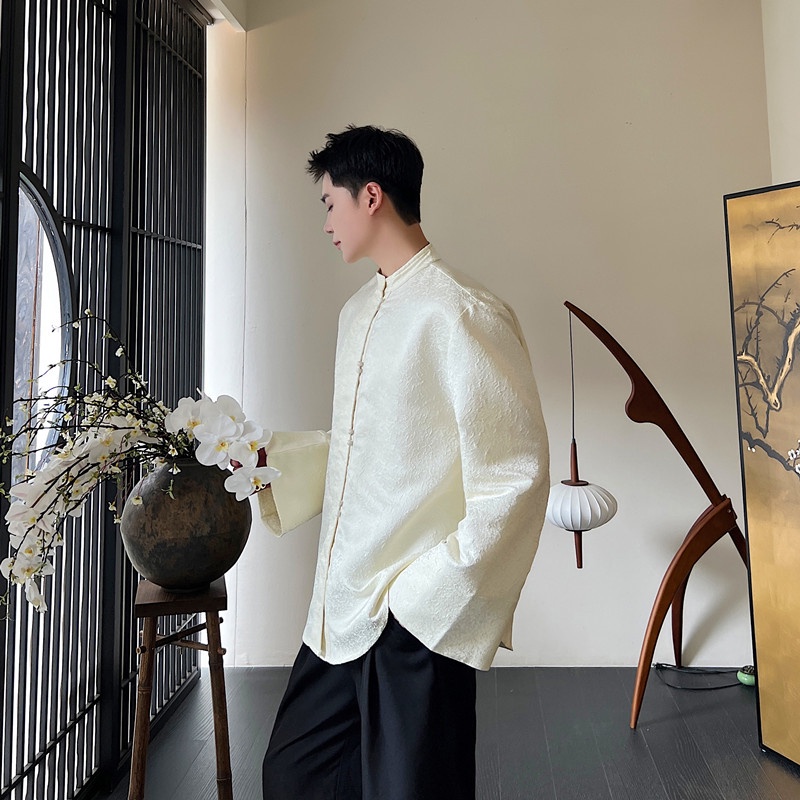 September Áo Sơ Mi Tay Dài Loe Cổ Đứng Cài Khuy Kiểu Trung Hoa Thời Trang Mùa Thu Cho Nam