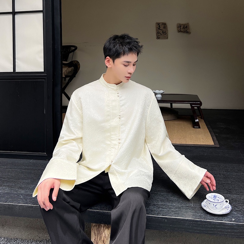 September Áo Sơ Mi Tay Dài Loe Cổ Đứng Cài Khuy Kiểu Trung Hoa Thời Trang Mùa Thu Cho Nam