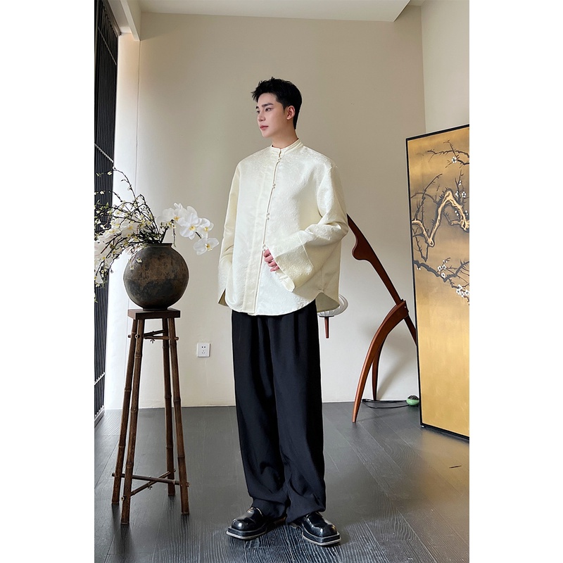 September Áo Sơ Mi Tay Dài Loe Cổ Đứng Cài Khuy Kiểu Trung Hoa Thời Trang Mùa Thu Cho Nam