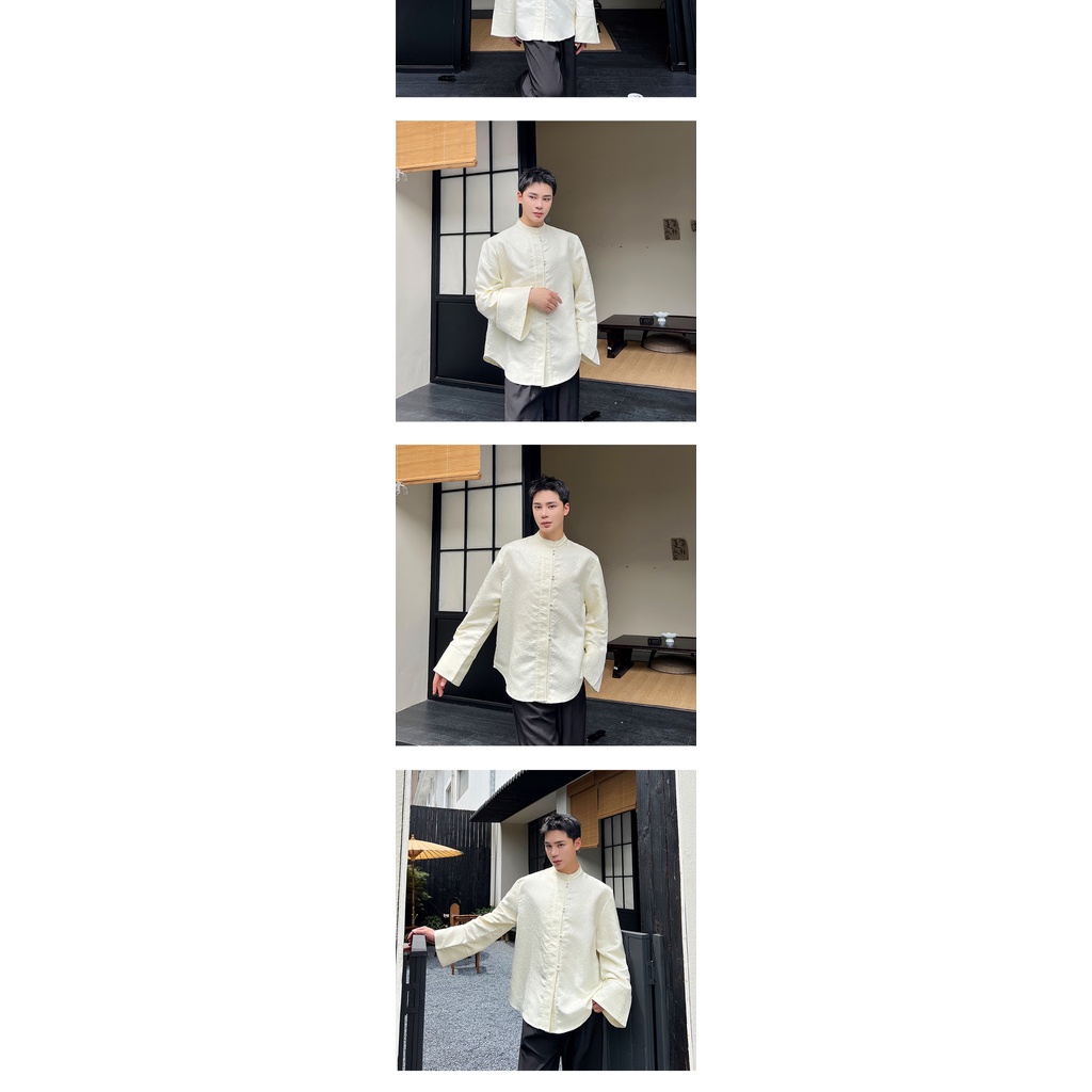 September Áo Sơ Mi Tay Dài Loe Cổ Đứng Cài Khuy Kiểu Trung Hoa Thời Trang Mùa Thu Cho Nam