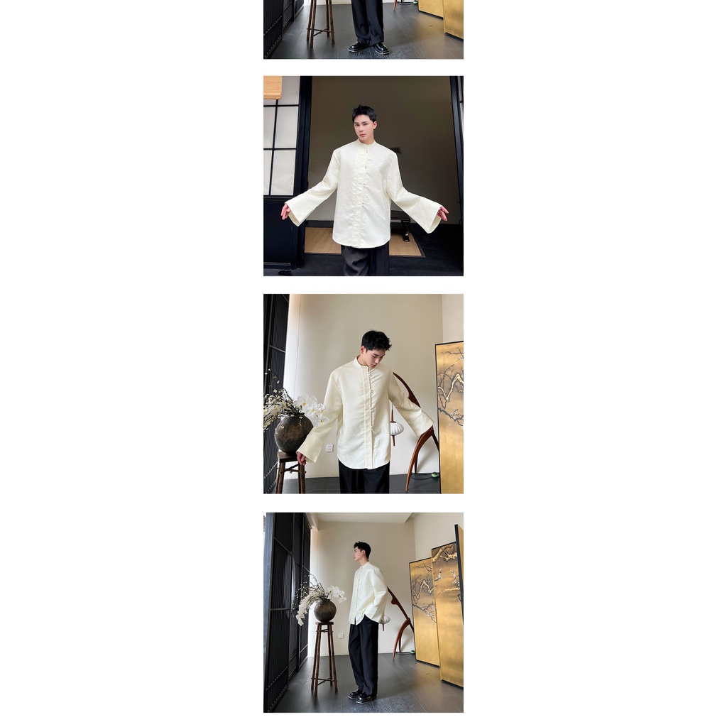 September Áo Sơ Mi Tay Dài Loe Cổ Đứng Cài Khuy Kiểu Trung Hoa Thời Trang Mùa Thu Cho Nam