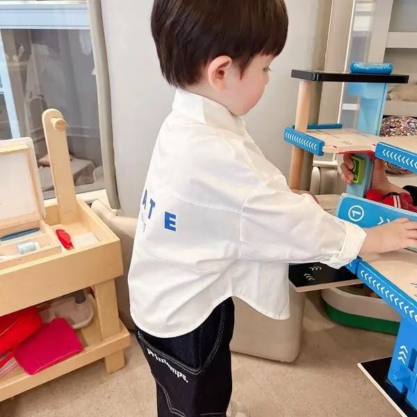 Áo Sơ Mi cotton Tay Dài Màu Trắng Dễ Phối Đồ Thời Trang Mùa Xuân Cho Bé Trai