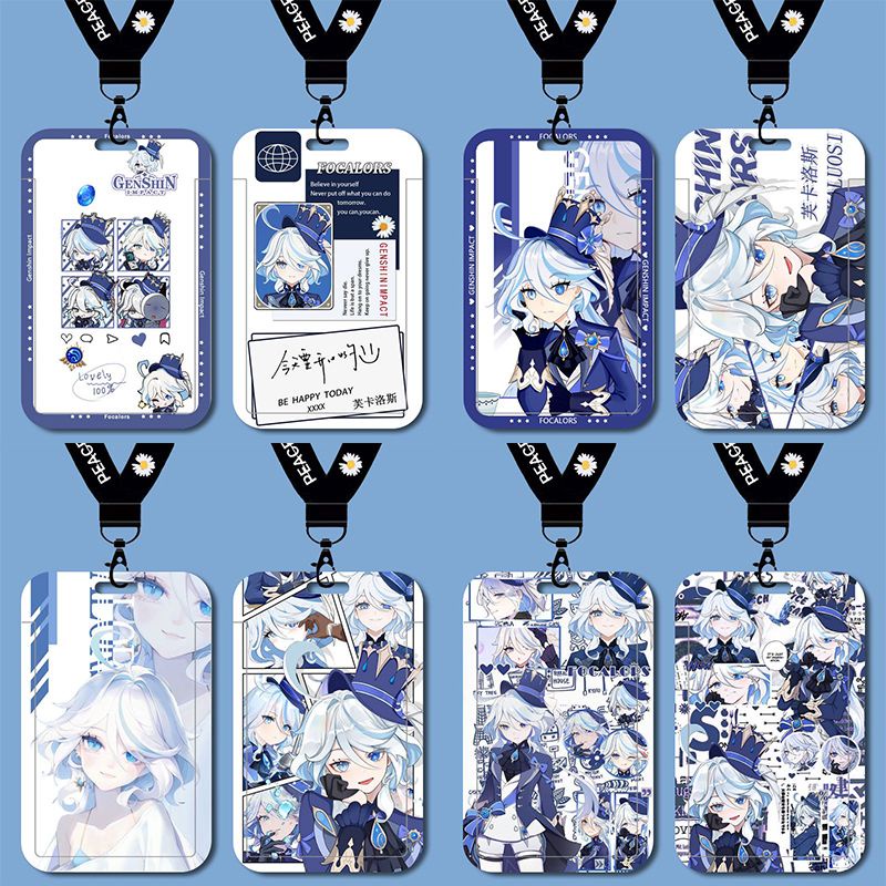 Genshin Impact Water God Focalors Card Holder Student Campus Card Bus Card School License Plate Factory Meal Card Slipcover Hard Card Holder