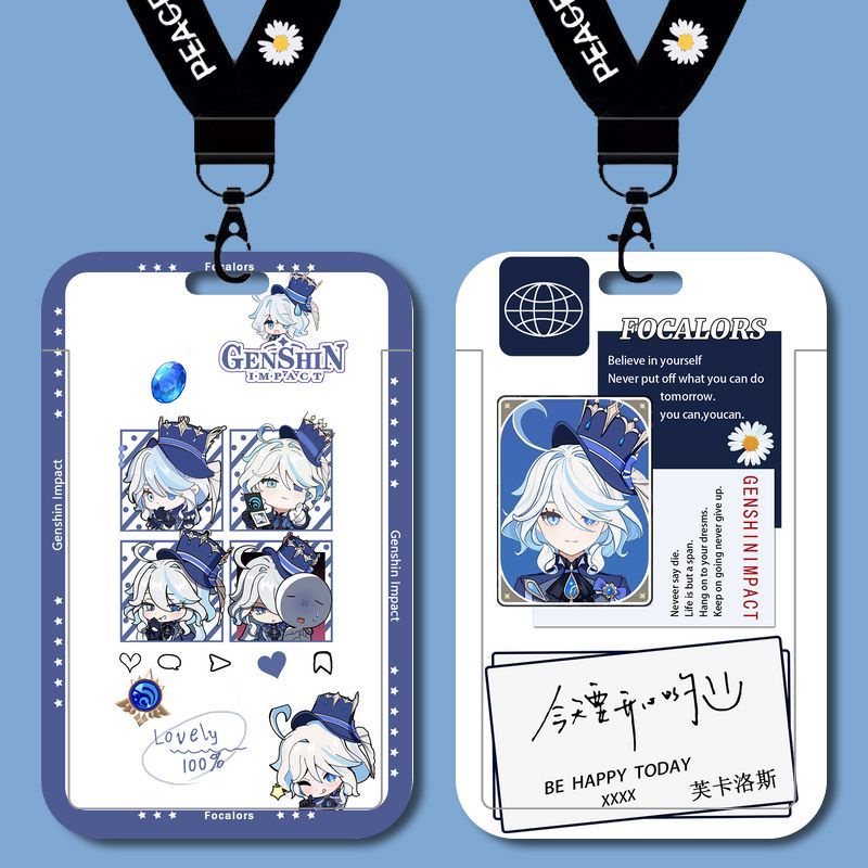 Genshin Impact Water God Focalors Card Holder Student Campus Card Bus Card School License Plate Factory Meal Card Slipcover Hard Card Holder