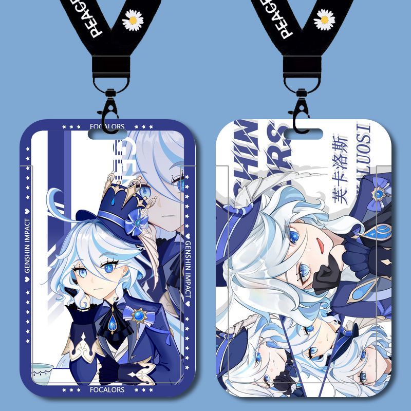 Genshin Impact Water God Focalors Card Holder Student Campus Card Bus Card School License Plate Factory Meal Card Slipcover Hard Card Holder