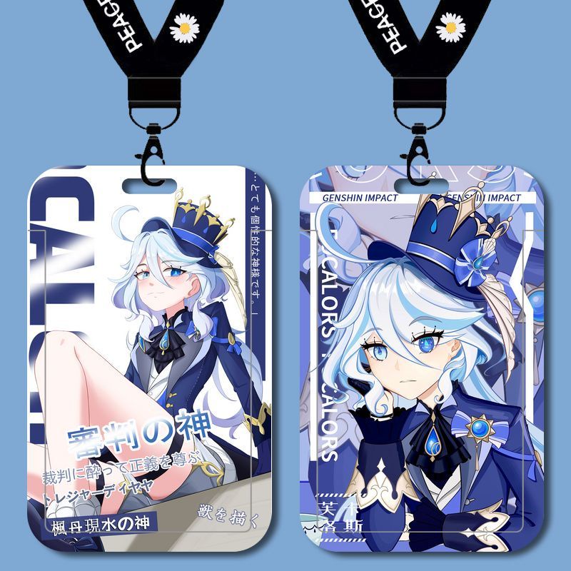 Genshin Impact Water God Focalors Card Holder Student Campus Card Bus Card School License Plate Factory Meal Card Slipcover Hard Card Holder
