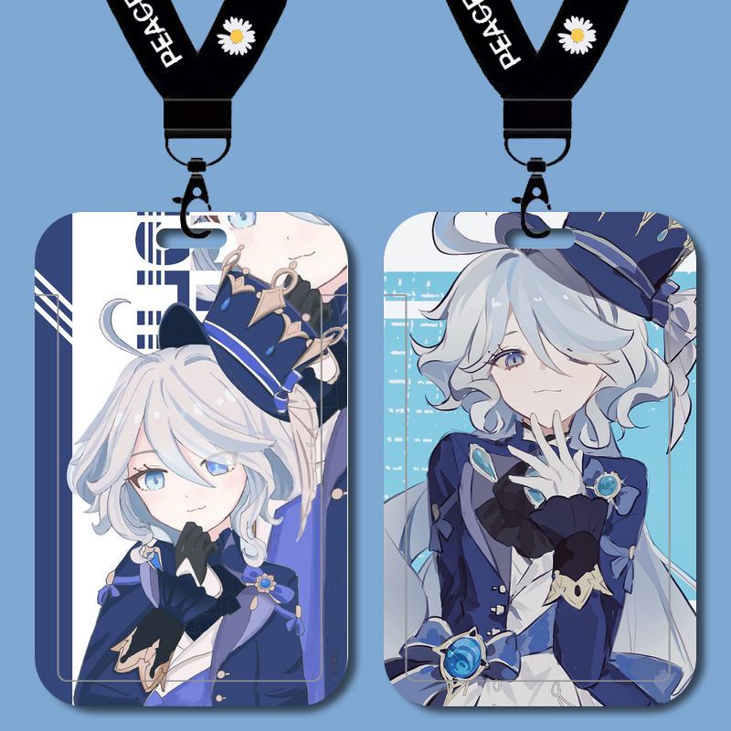 Genshin Impact Water God Focalors Card Holder Student Campus Card Bus Card School License Plate Factory Meal Card Slipcover Hard Card Holder