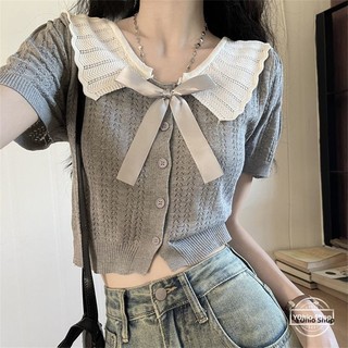 Áo Dệt Kim Cổ Búp Bê Thắt Nơ Phong Cách Pháp Ngọt Ngào Cho Nữ