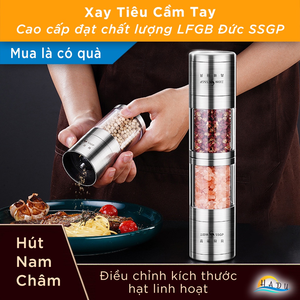Xay Tiêu Cầm Tay Inox Kiểu Nhật Bản Hút Nam Châm Thông Minh Cao Cấp Đạt Chất Lượng LFGB Đức SSGP