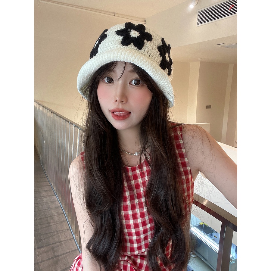 Mũ Xô Đan Len cotton Dệt Tay Phong Cách niche Hàn Quốc Thiết Kế Hợp Thời Trang Cho Nữ